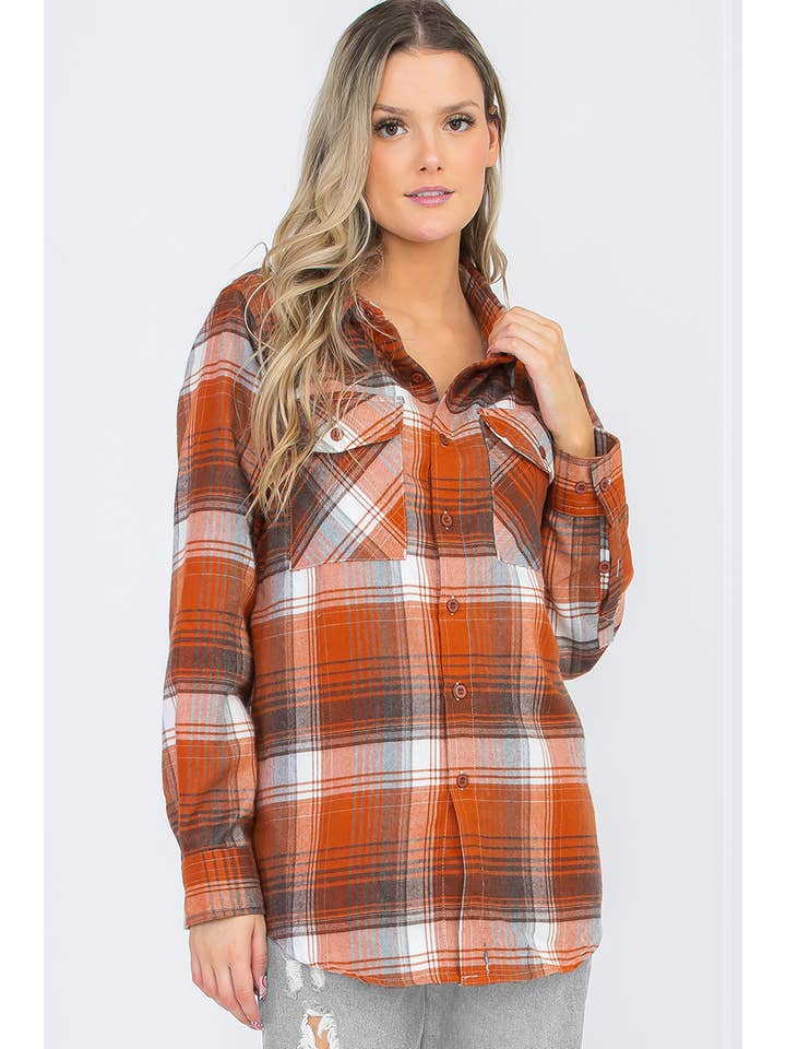 WEIV - Wholesale Button Down Shirt - Women's - FL102 Womens Boyfriend Flannel Checkered Plaid Long Sleeve8