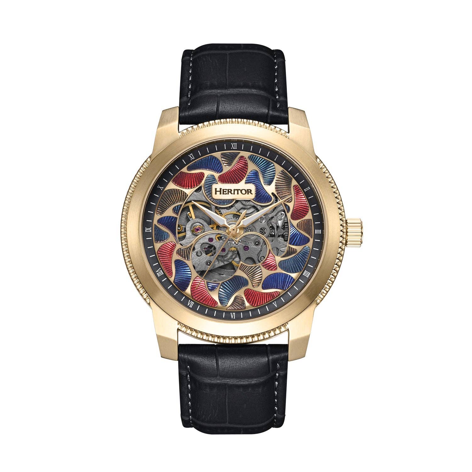 Heritor Automatic - Wholesale Wrist Watch - Men's - Heritor Automatic Emmanuel Semi-Skeleton Leather-Band Watch6