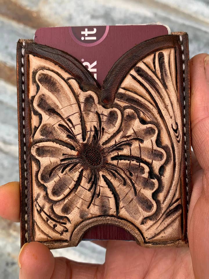 Front Pocket Hand Tooled Leather Wallet Cowgirl Rodeo Western Cowboy for wholesale by The Rodeo Rose