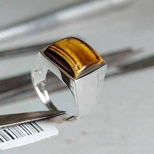 Crystal Earth Sterling - Wholesale Signet Ring - Men's Raised Signet Sterling Ring - Tigers Eye0