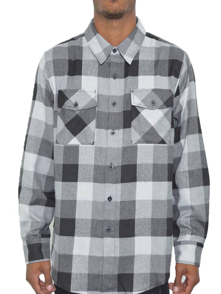 FL112 Checkered Long Sleeve Flannel Button Down Shirt for wholesale by WEIV