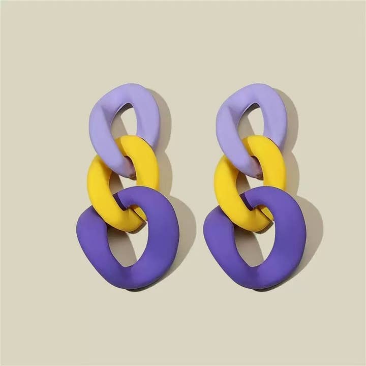 Cute Pair of LSU Gold and Purple Chain Link Earrings  for wholesale by Purple Myrtle