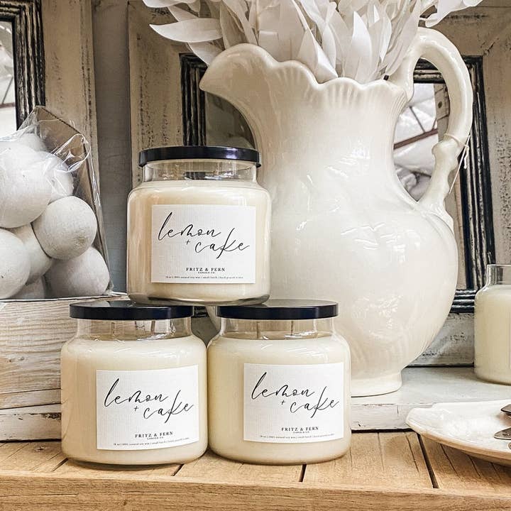 Fritz & Fern Candle Co. - Wholesale Jar/Filled Candle - 18 oz. Lemon + Cake Soy Candle0