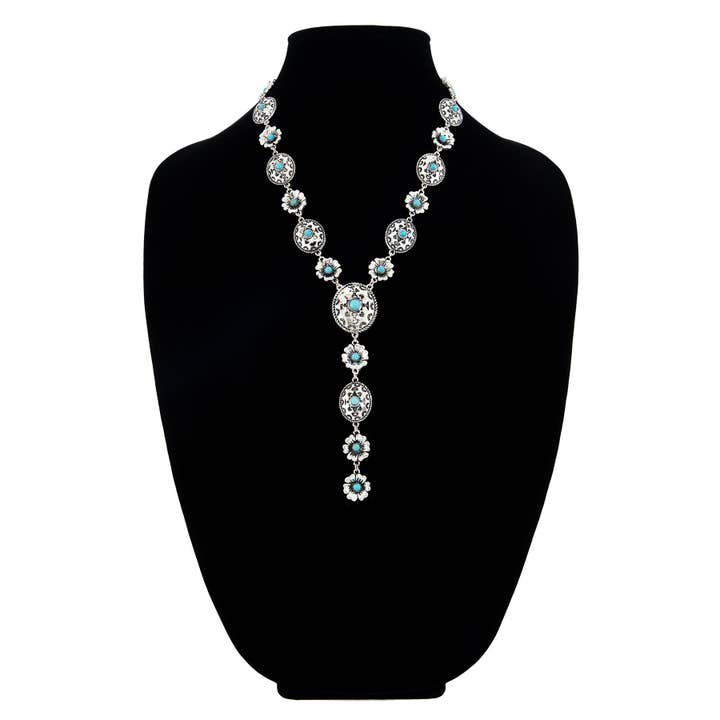 TURQUOISE SBTQ Western Semi Stone Aztek TXR Necklace Set for wholesale on Faire