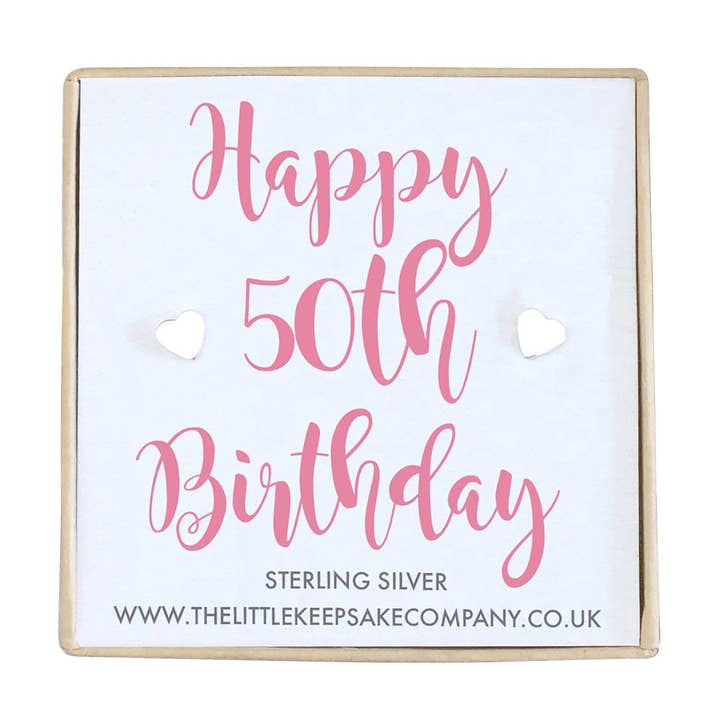 Sterling Silver Quote Earrings - Happy 50th Birthday for wholesale by The Little Keepsake Company