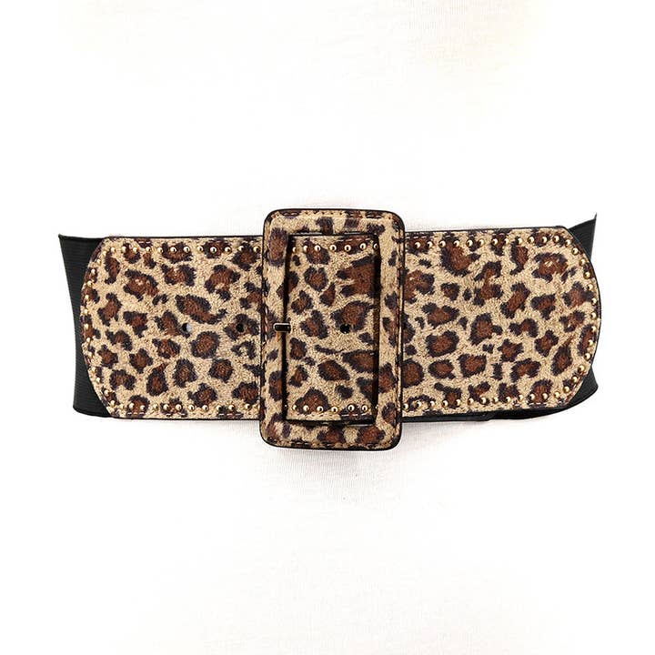 Leopard Vinyl Stretch Belt for wholesale by COMECO INC