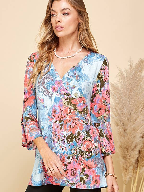 Shopin LA - Wholesale Tunic - Women's - SPT5198 - WOMEN FLORAL PRINT 3/4 SLEEVE TUNIC TOP19