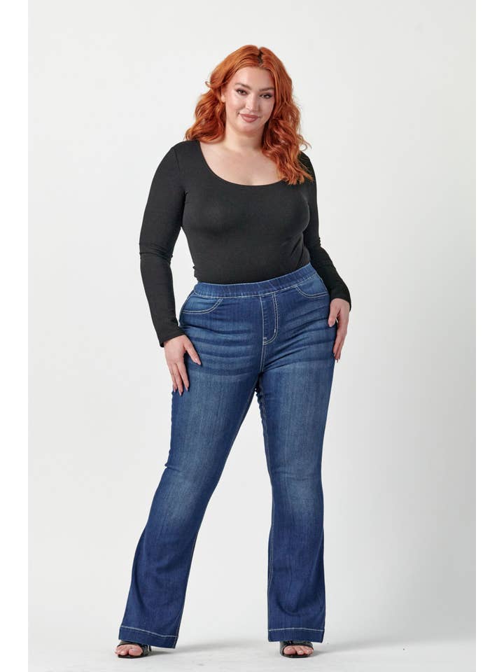 Cello Jeans - Wholesale Jeans - Women's - AB35324DKP Plus Mid Rise Dark Flare Jegging