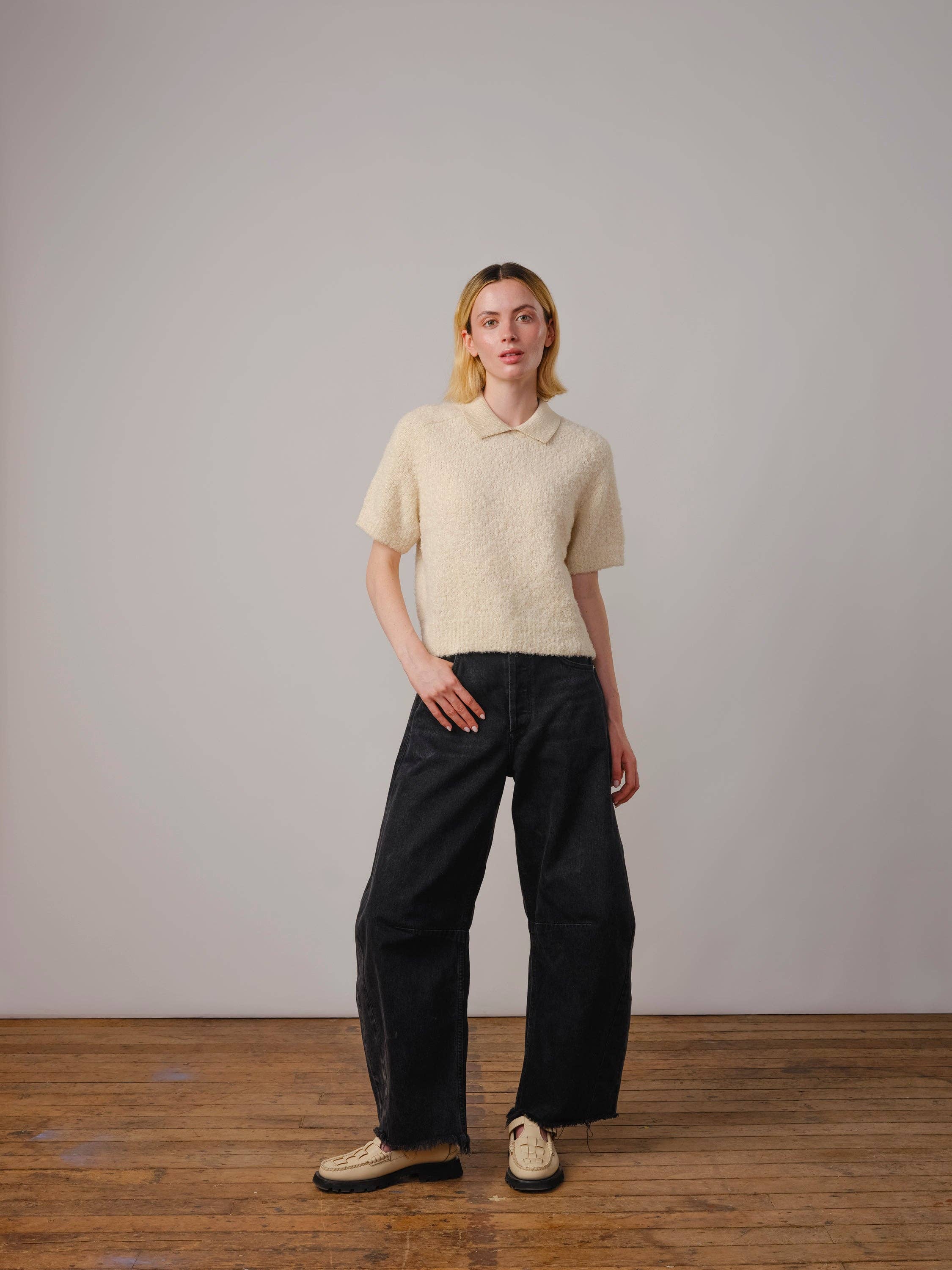 The Endery - Wholesale Polo - Women's - Ramona Bouclé Short Sleeve Polo - Calcite3