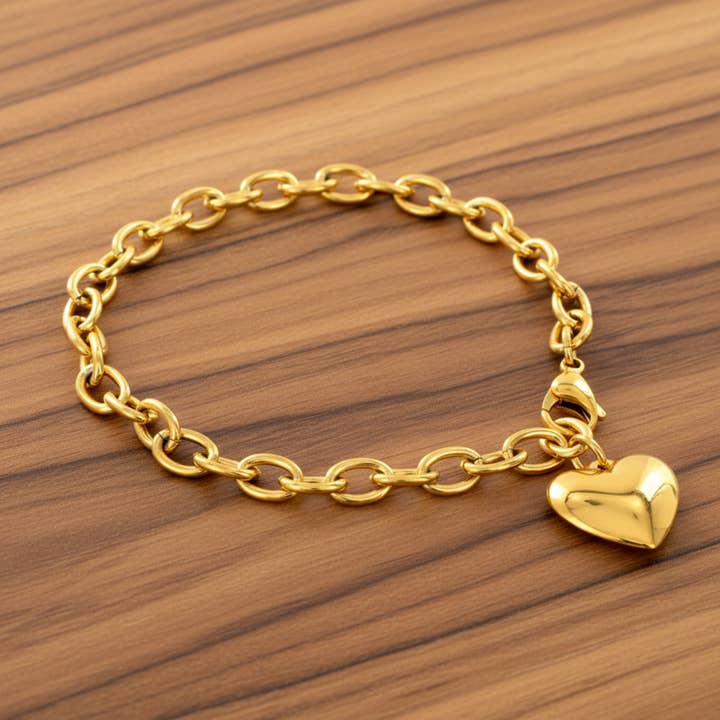 West Coast Jewelry – wholesale Berlockarmband – Polerad guldpläterad rostfritt stål hjärta Charm armband1