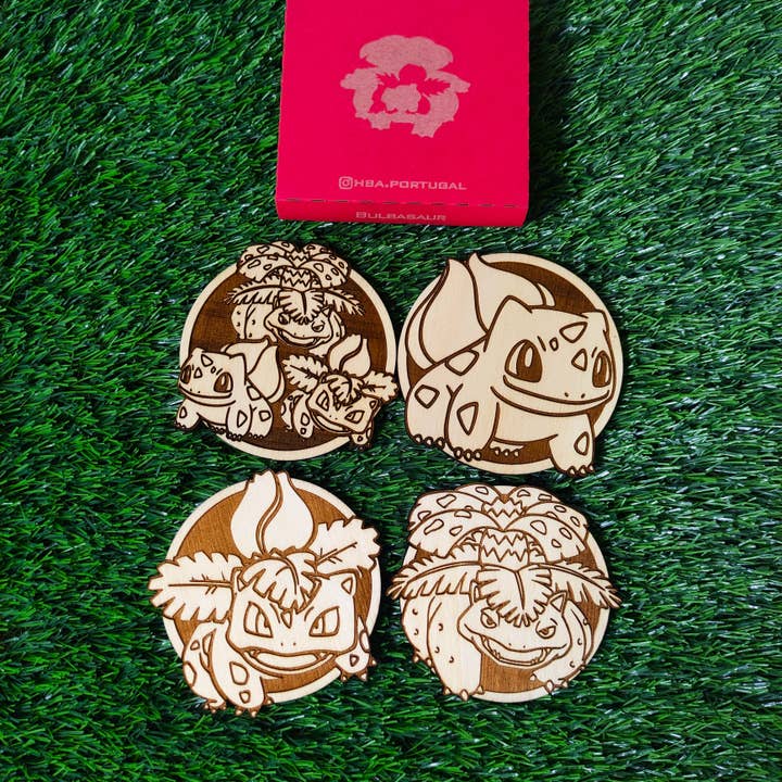 Set of 4 Pokémon Wooden Coasters, Bulbasaur Evolutions, Geek for wholesale by Herbs&Belles