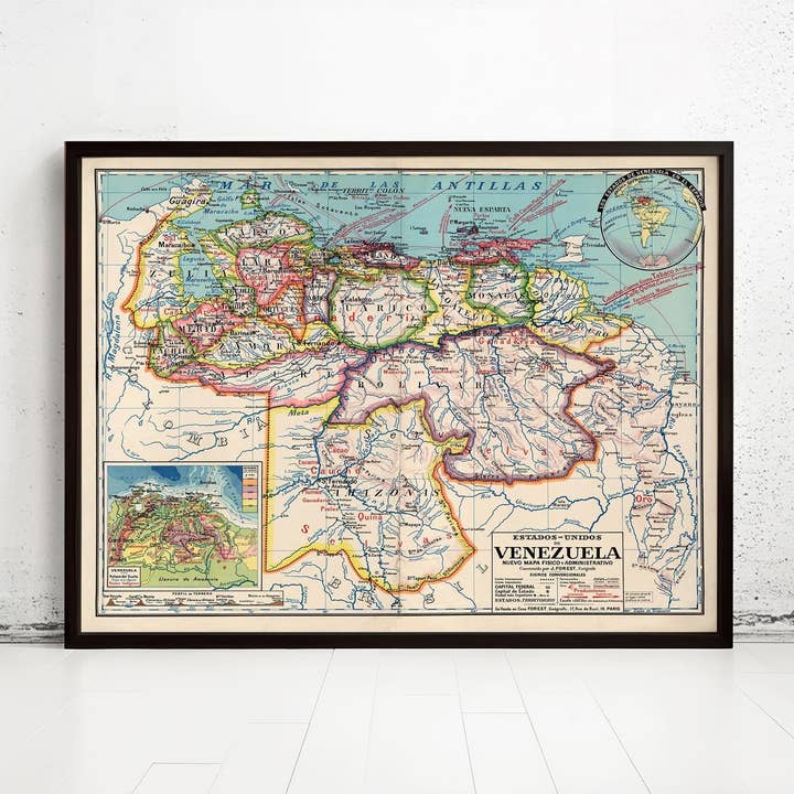 Old Map of Venezuela 1929 Vintage Map | Vintage Map Wall Art Print por atacado de OldCityPrints - Old Maps and Posters