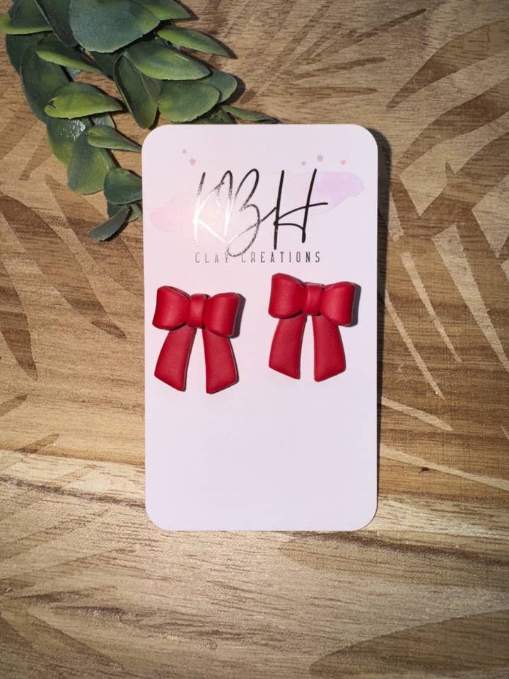 Red Bow Stud Handmade Clay Earrings for wholesale by KBH CREATIONS
