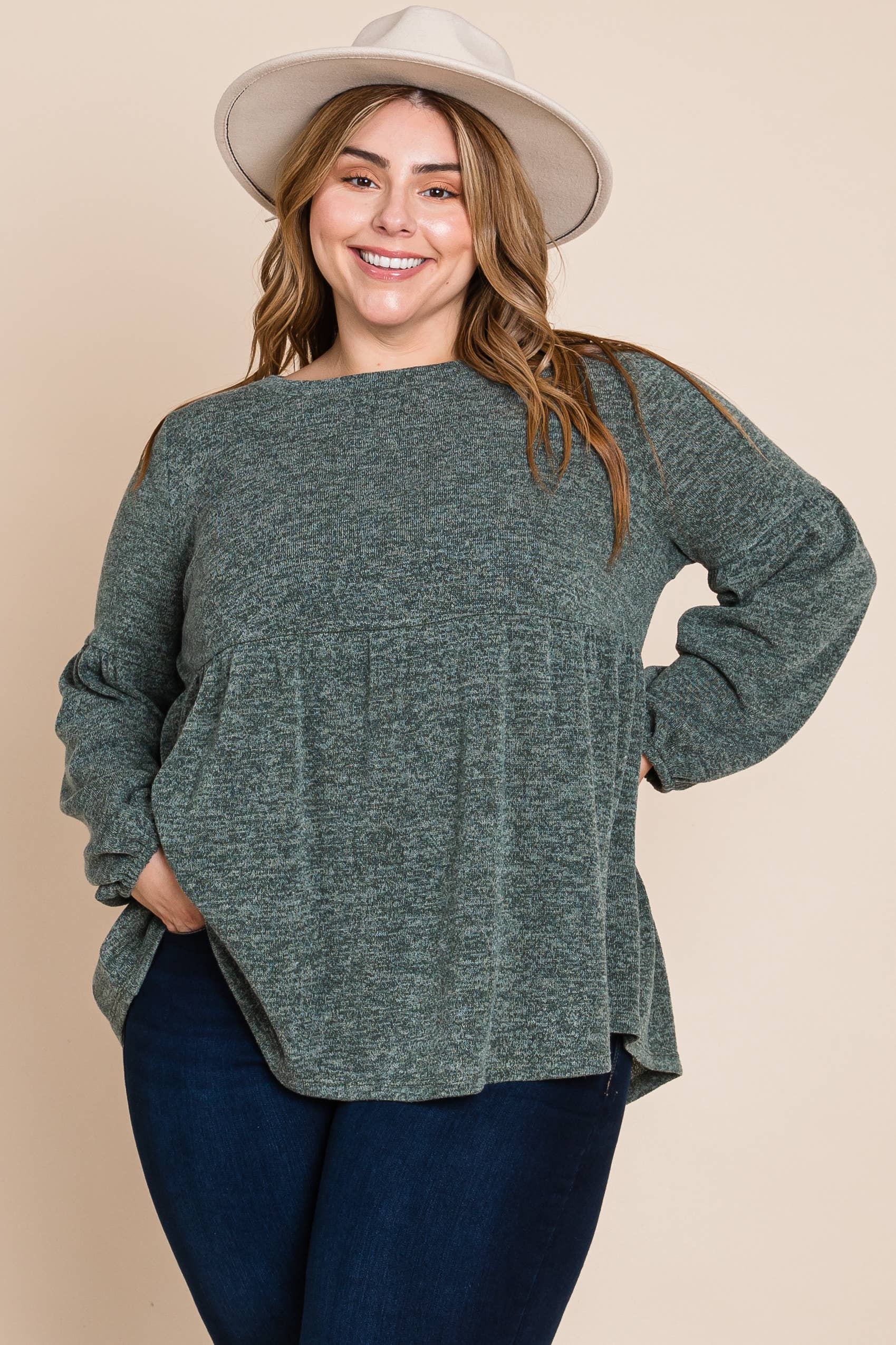 Oliva ETK-8849-PL Top babydoll in maglia bicolore taglie forti in vendita all'ingrosso su Faire2