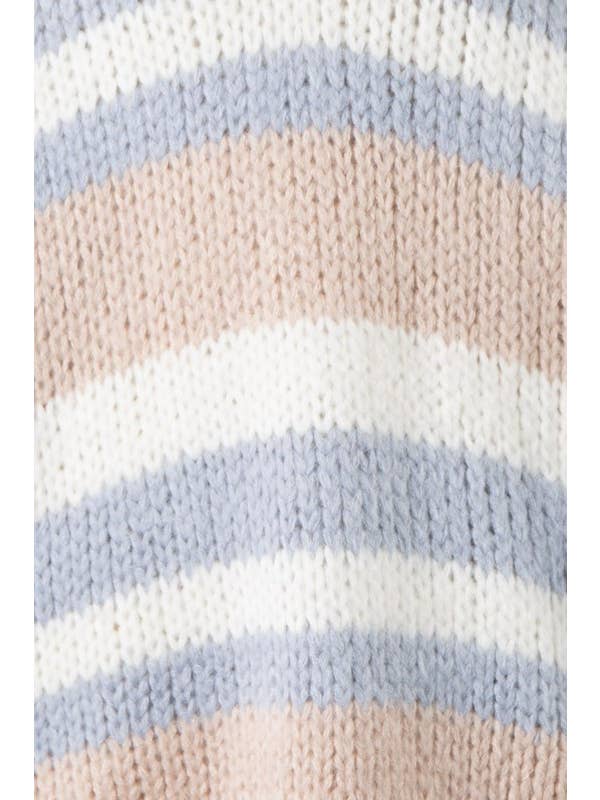 MIRACLE - Wholesale Knit Sweater - Women's - Puff Sleeve V Neck Striped Cable Knit Sweater