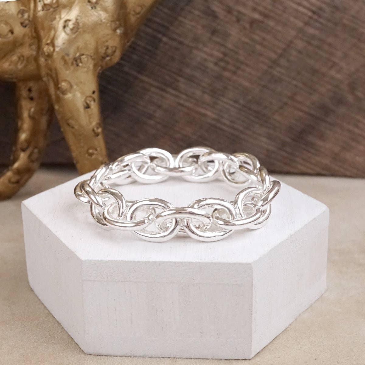 PennyLine inc - Wholesale Link & Chain Bracelet - Bold Links – Chunky Chain Stretchy Bracelet - in Gold or Silver5