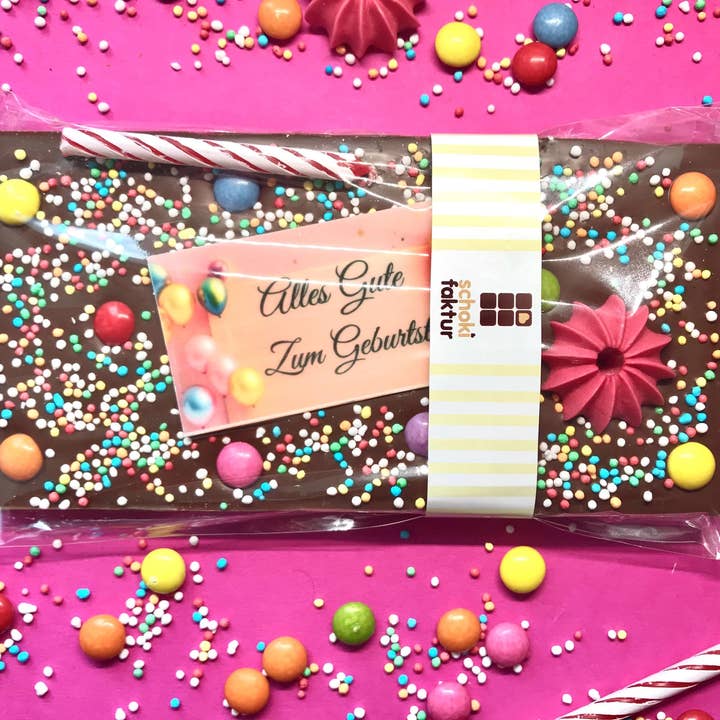 Schokifaktur – Chocolate por atacado – Chocolate de leite inteiro de aniversário "Vela Rosa" - Com imagem em papel de açúcar2