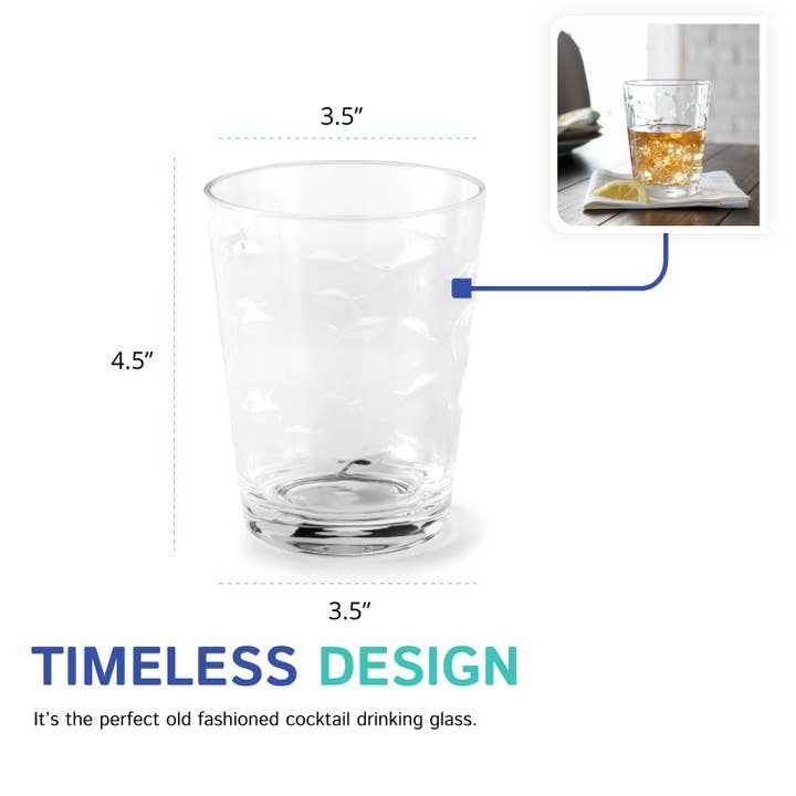 Huang Acrylic - Wholesale Cocktail/Liquor Glass - Embossed Fish 14-Oz. Dof