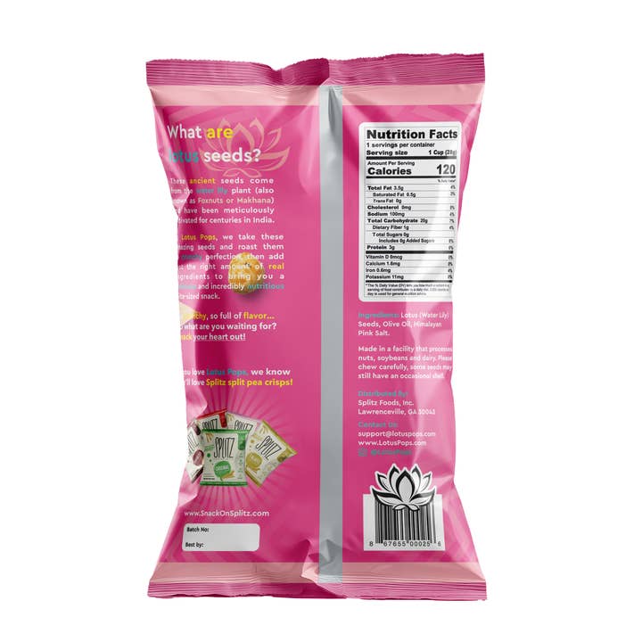 Splitz Split Pea Crisps - Wholesale Puffed snack - Himalayan Pink Salt Lotus Pops 1oz2