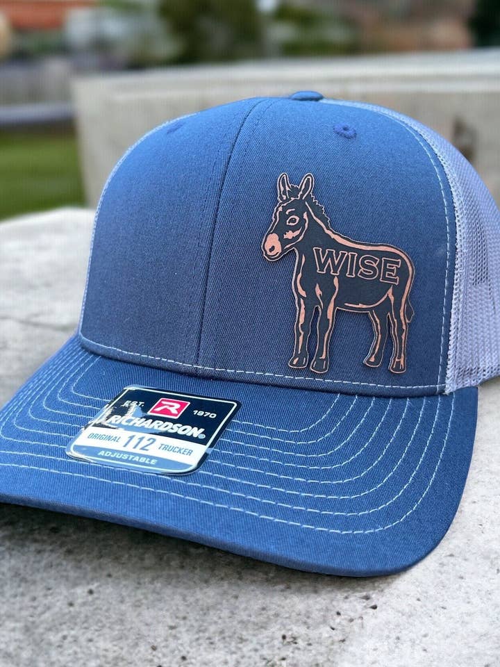 Valentine's Day Gift for Him "Smart Ass" Series - Men's Trucker Style Hat with Custom Donkey Leatherette Patch for wholesale by BUBBLEHEAD INK