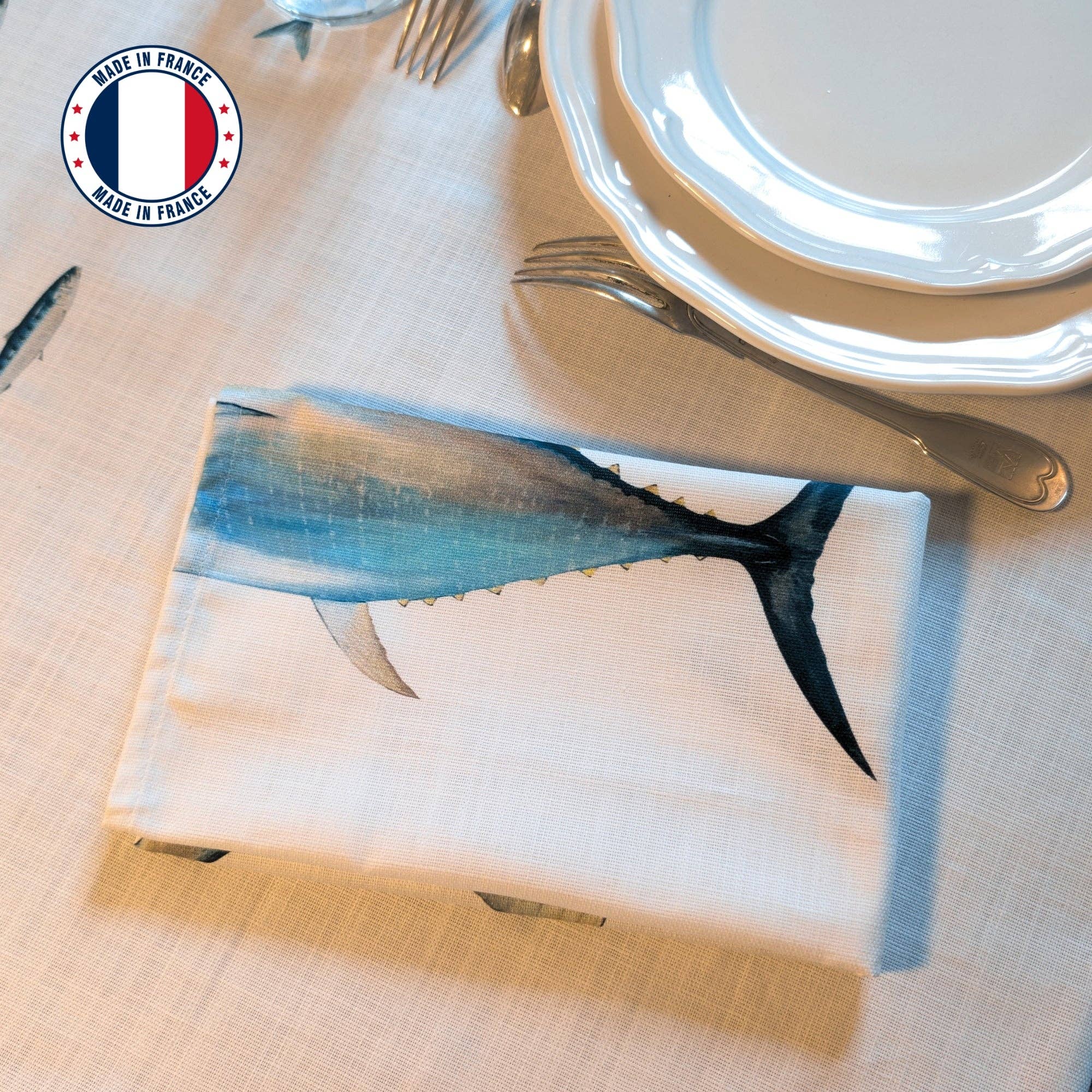 Varek Illustrations - Vente Serviettes de table en tissu - Serviette en coton natté : Thon Rouge2