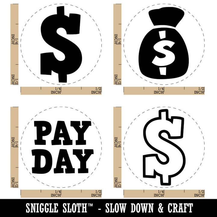 Pay Day Money Dollar Symbol Bag Rubber Stamp Set for Stamping Crafting Planners for wholesale by Sniggle Sloth