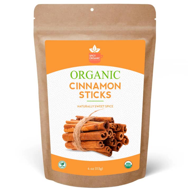 SPICY ORGANIC - Wholesale Dried Spice - Organic Cinnamon Sticks - Gluten Free, Non-GMO, and USDA Organic - 3.5-Inch Length, Ideal for Cooking, Beverages, or Desserts to Add a Rich, Spicy Aroma