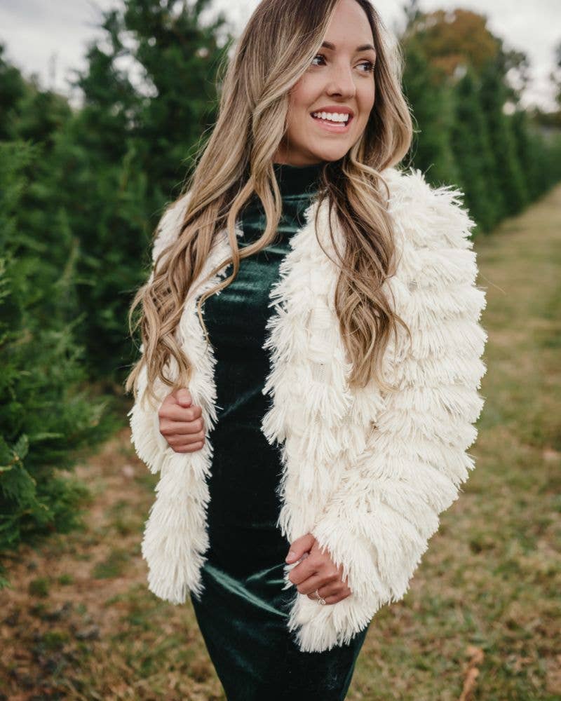 Bailey's Blossoms – wholesale Jacket – Child – Mommy and Me Fatima Faux Shag Layered Jacket - Ivory1