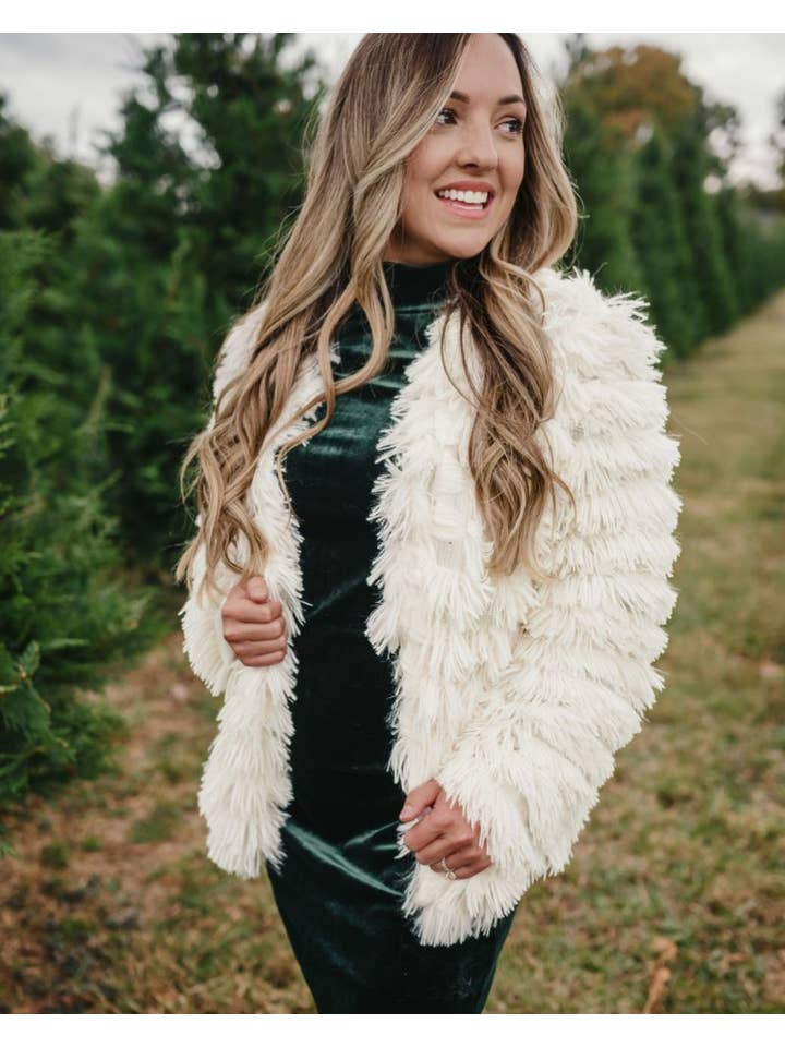 Bailey's Blossoms - Wholesale Jacket – Child - Mommy and Me Fatima Faux Shag Layered Jacket - Ivory1