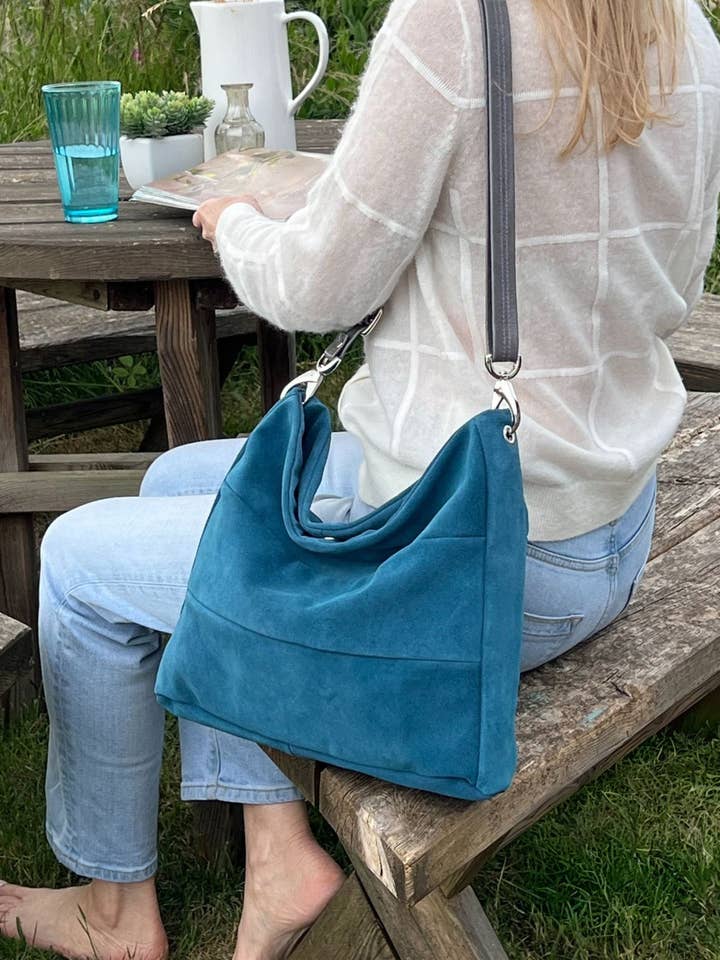 Suede Crossbody Bag Teal | Marizion by Owen Barry for wholesale by Owen Barry Ltd