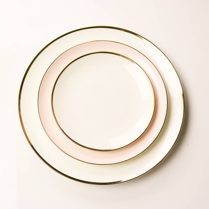 Little White Dish - Vente Assiette - Assiettes à bordure fine dorée - lot de 42