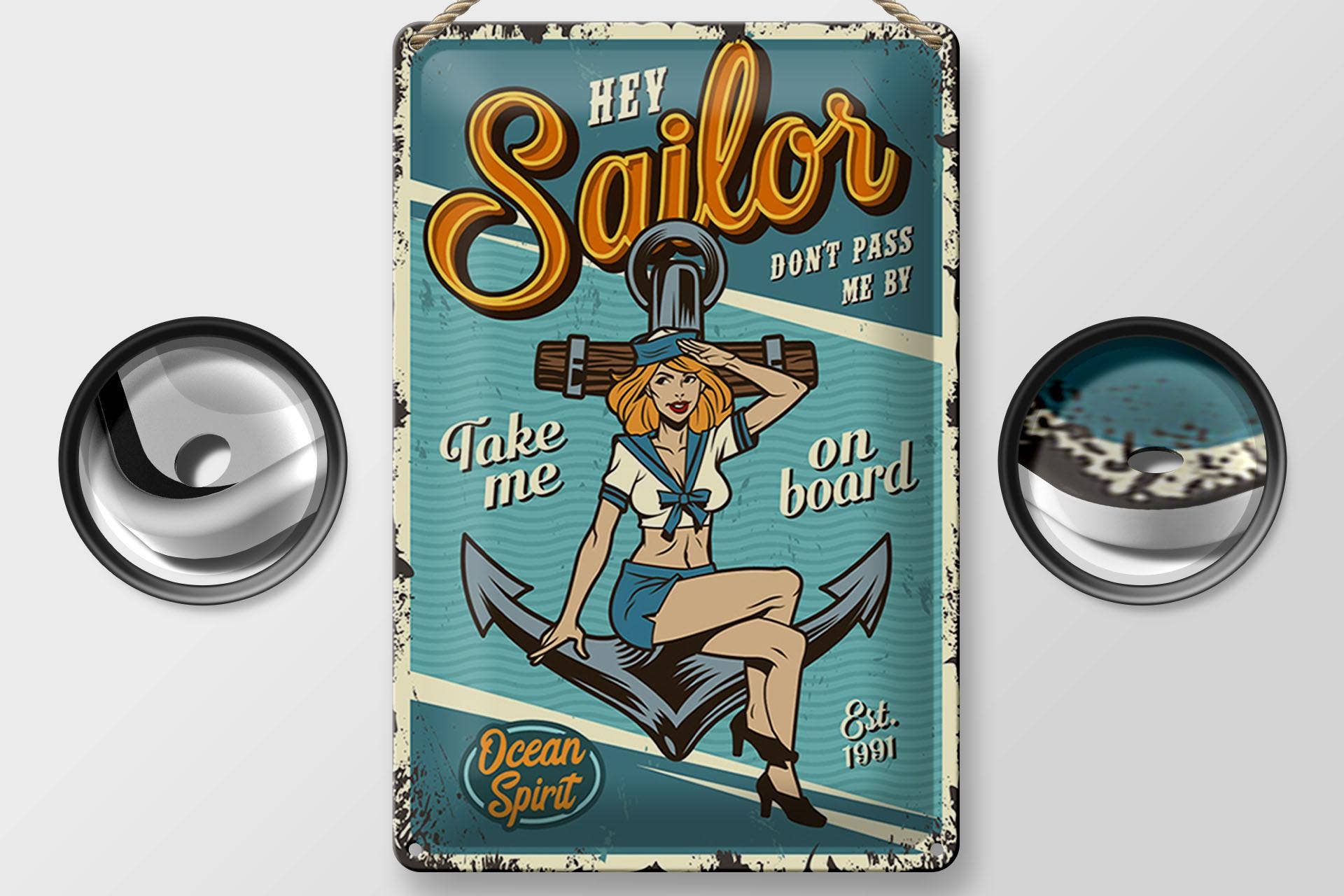 Femer - Wholesale Sign - Tin Sign Retro 20x30cm Pinup Hey Sailor Ocean Spirit Lake Decorative Sign Tin Sign1