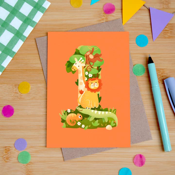 Hopscotch Paper Co. - Wholesale Birthday card - 1st Birthday Children's Age Card – Cute Illustrated Design1