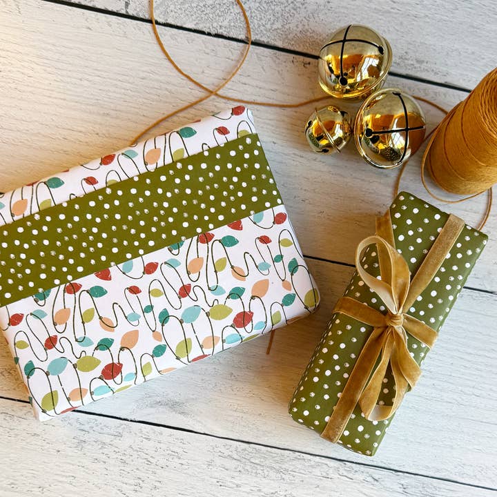 Retro Lights + Snowy Dots Double-Sided Wrapping Paper for wholesale by Slow Notes
