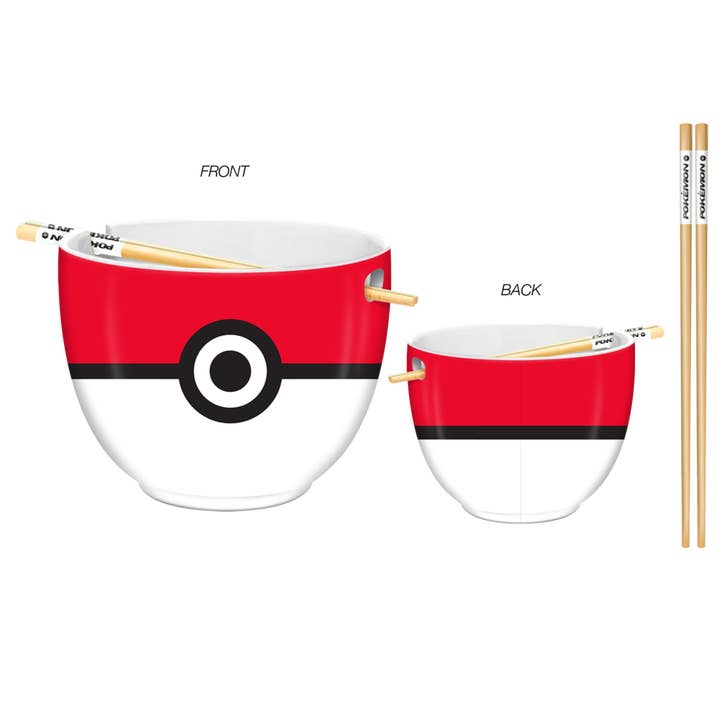 Bol à ramen en céramique Poké Ball Pokémon avec baguettes pour la vente par Silver Buffalo