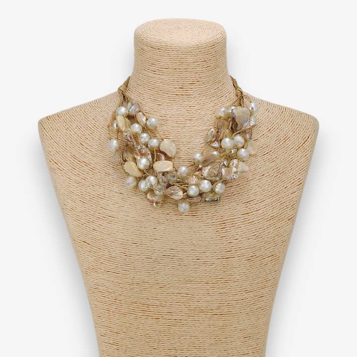 Bijoux Envie Statement Jewelry - Wholesale Beaded/pearl necklace - Chunky Shell & Pearl Necklace | Handmade Statement Jewelry2