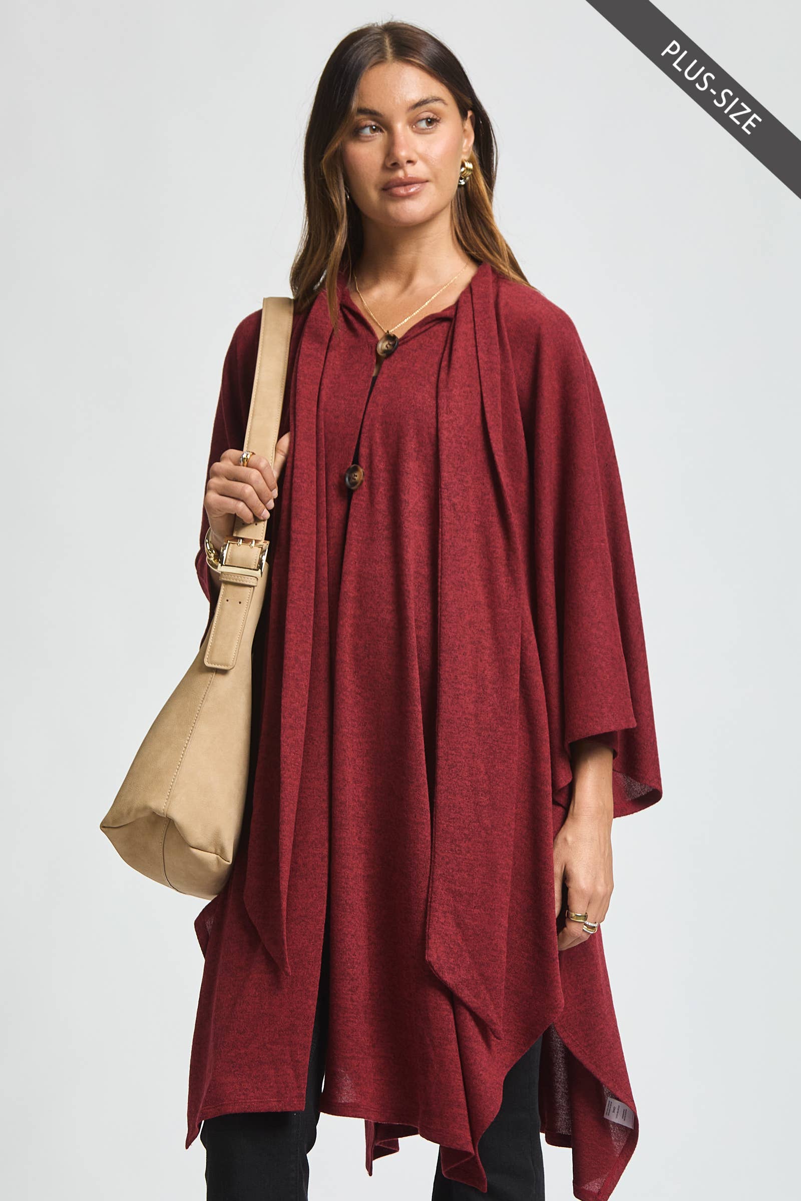 Dear Scarlett - Wholesale Poncho - Women's - PLUS SIZE Flowy Draped Poncho Top18