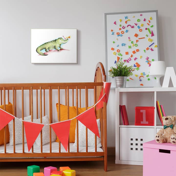 Stupell Industries – wholesale Väggplakett – Söt tecknad bebis krokodil fågel tandborste Kids Väggplakett