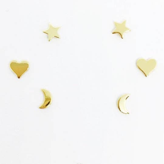 GoldFi - Wholesale Stud/Post Earrings - 18k Gold Filled Dainty Earrings Star, Moon n Heart