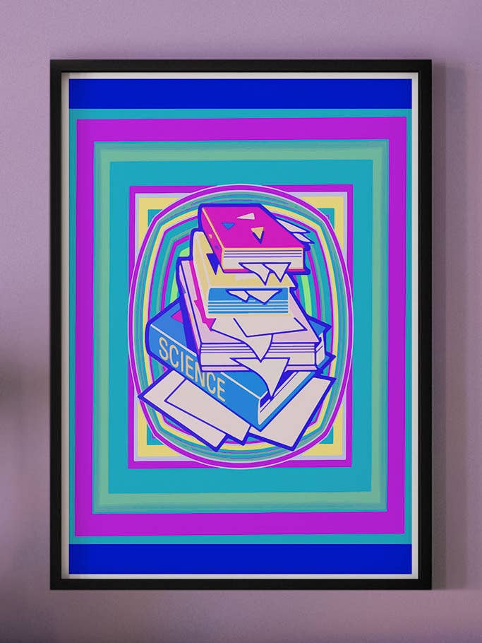 Impression artistique abstraite Science Stack Teal pour la vente par The Underdog Print Shop