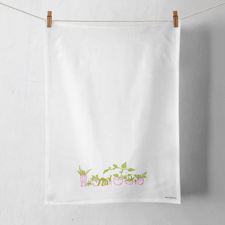 Torchon Whimsical Houseplants 100 % coton biologique pour la vente par UpRoot Design Studio