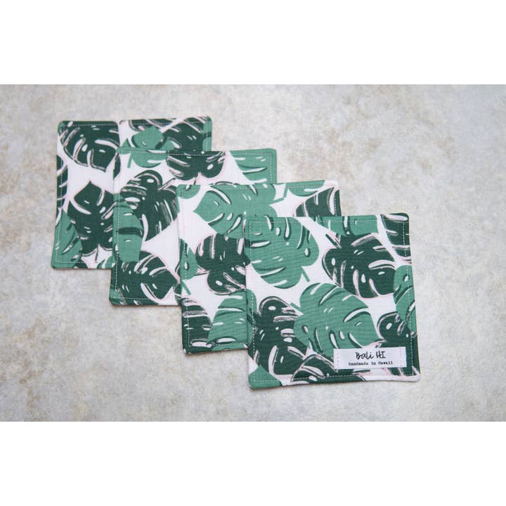 Monstera Fabric Coasters, Set of 4, Gifts from Hawaii, Made for wholesale by shopbalihi