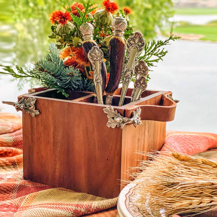 Vagabond House - Wholesale Flatware Caddy - Elk Head Handles Wood Flatware Caddy7