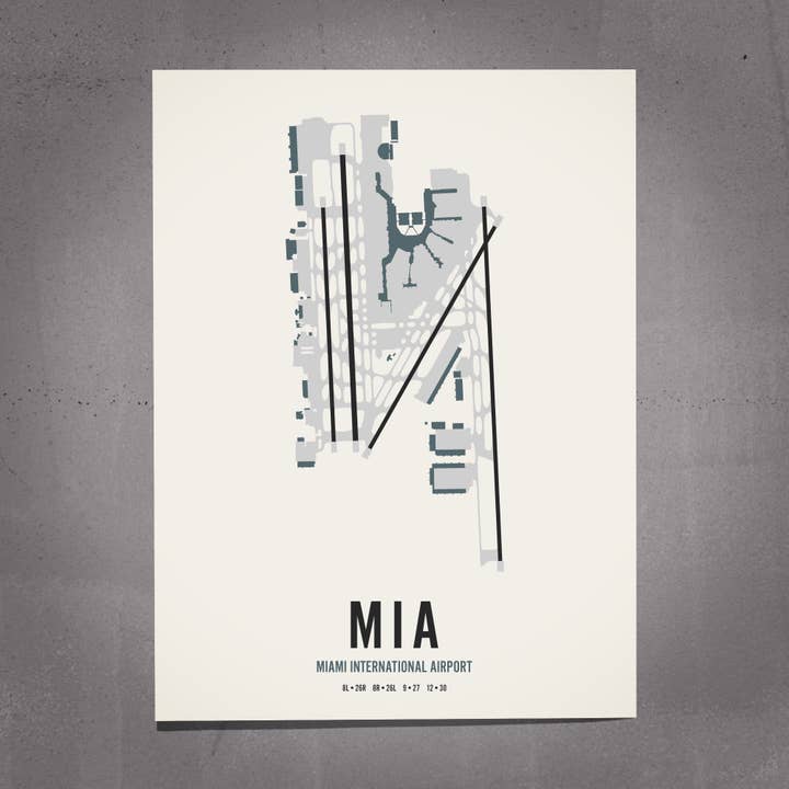 Miami Airport Map Art for wholesale by Mr City Printing