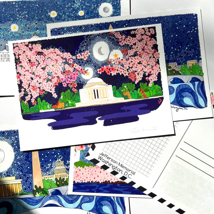 Violet Red Studio - Wholesale Postcard Set - D.C. Landmarks | Illustrated Postcard | Set of 4 | 4