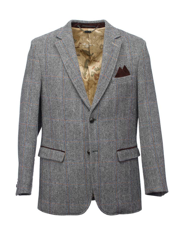 Grey Hunting Tweed Jacket with Moleskin Trim for wholesale on Faire4