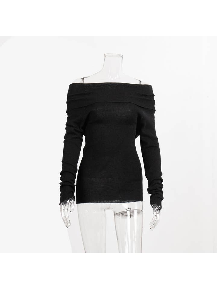 Sweetkama - Wholesale Knit Top - Women's - Ladies Solid Color Off Shoulder Knit Top TX002625