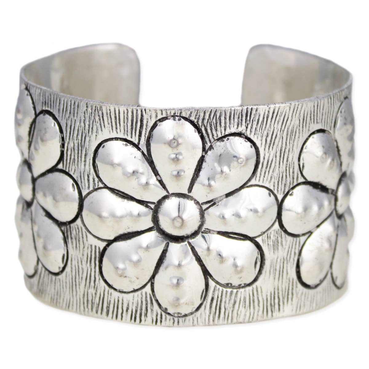 ZAD - Wholesale Cuff Bracelet - Embossed Silver Flower Cuff Bracelet1