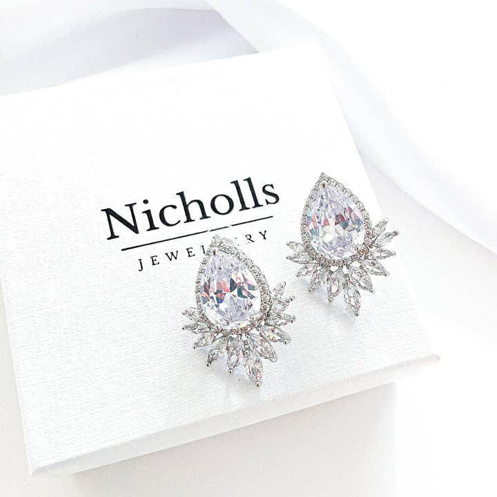 Majesty Teardrop Crystal Earrings – Sparkly Cubic Zirconia for wholesale by Nicholls Jewellery