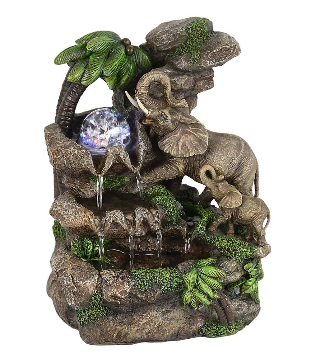 HomeRoots - Wholesale Decorative Tabletop Object - 11" Gray Polyresin Elephant Tabletop Fountain with Light1